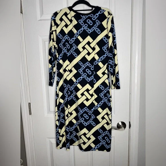 J. MCLAUGHLIN Catalina Chain Link Dress Navy Cream Size L - Picture 2 of 5
